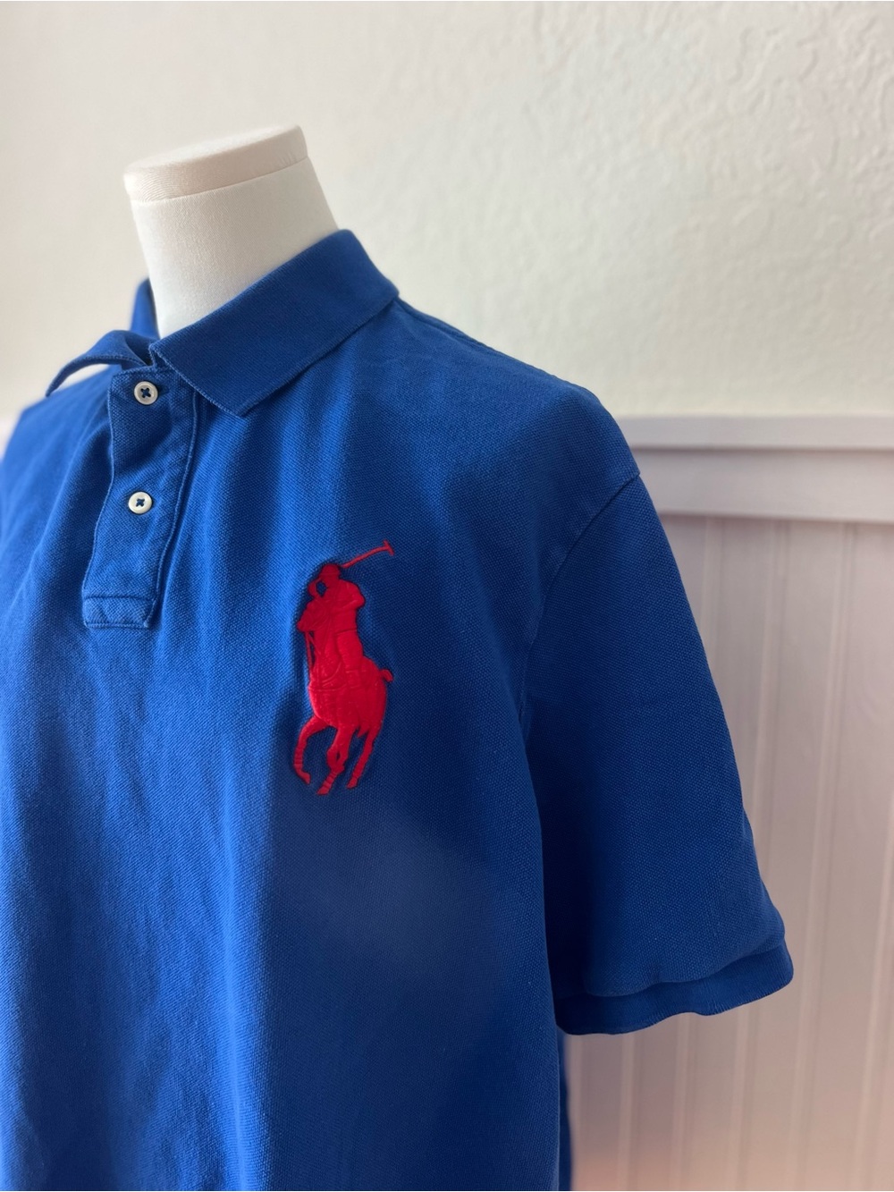 Polo Ralph Lauren Big Pony Polo Shirt Blue Red Classic Fit XL Cotton Mesh‎ Men